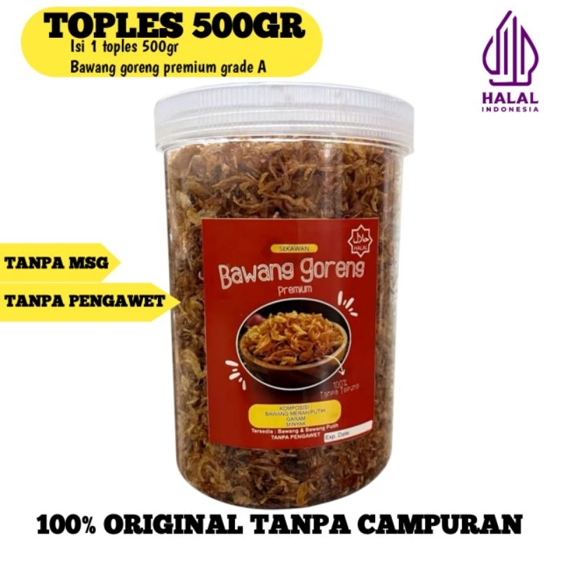 

Bawang Goreng Premium Toples 1400ml / 500gr. Brambang Goreng Original Tanpa Campuran