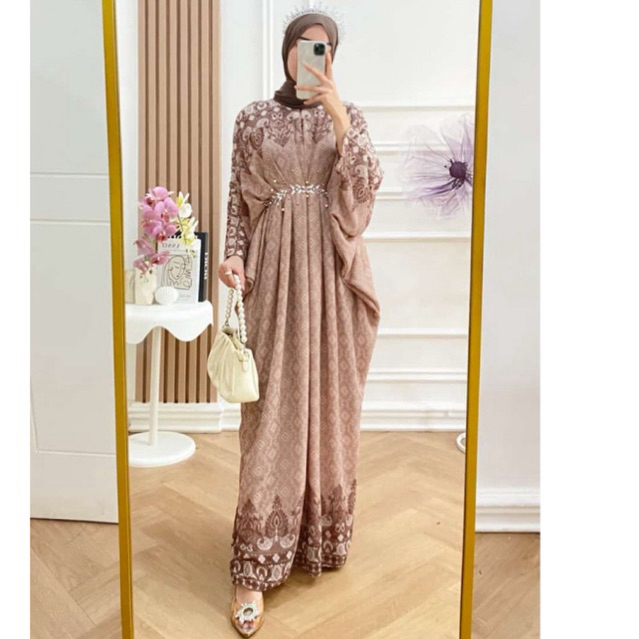 Brenda Kaftan Ceruti Motif - Dress Lebaran Wanita Muslim Remaja - Ied series Cantik Ceruty Mutiara