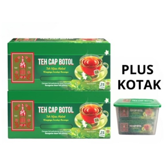 

TEH CAP BOTOL Teh Hijau Aroma Melati Isi 25 Tea Bags - Paket Bundling 2 pcs Teh Hijau celup Free Box Container