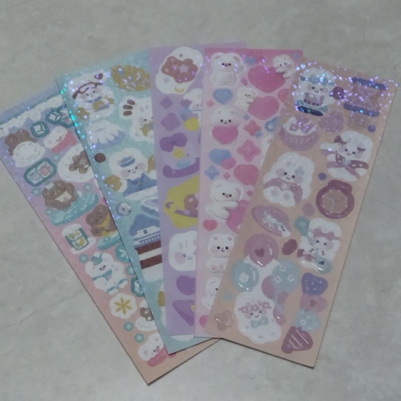 

sticker strap rainbow glitter rabbit bear kelinci beruang tema snow salju beach pantai love planet bintang star party