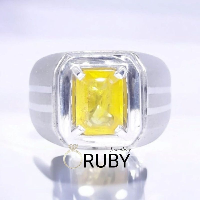 Cincin Permata Batu Natural Yellow Sapphire Ring Perak Handmade