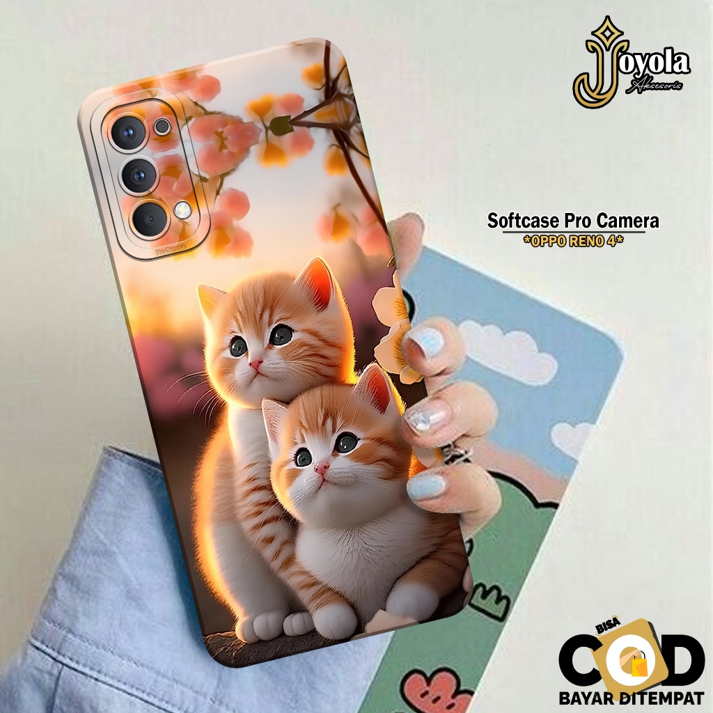 JOYOLA Case OPPO RENO 4 - Fashion Case Kucing - Softcase OPPO RENO 4 - Pro Camera - Casing OPPO RENO