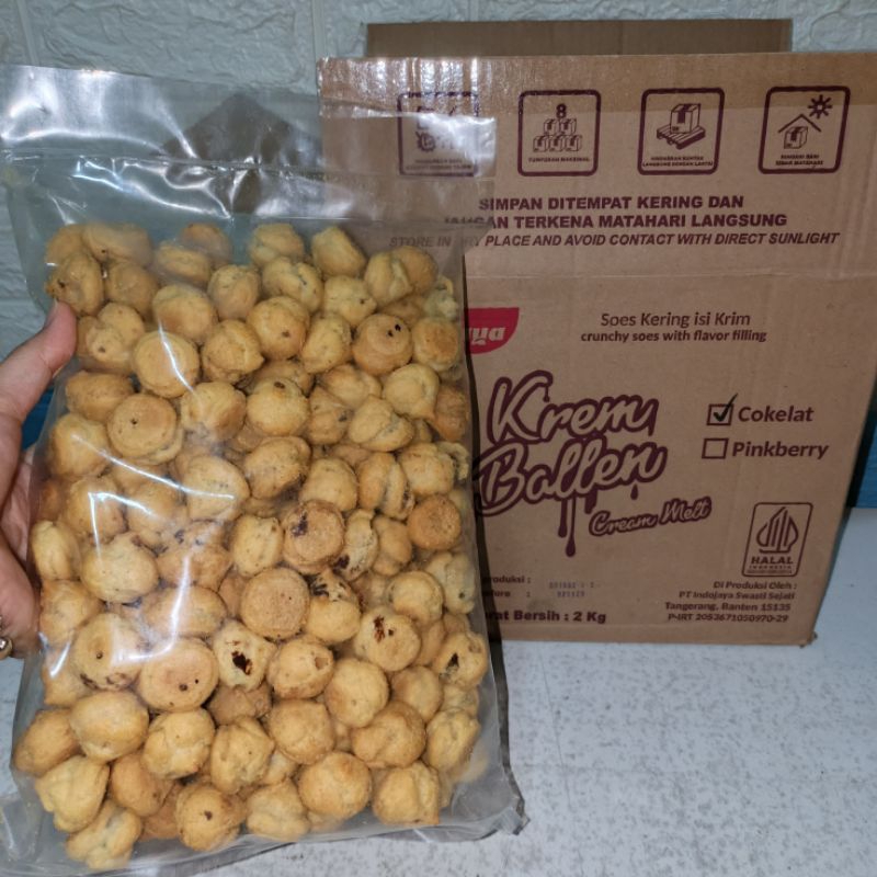 

BARU!!! Indojaya Krem Ballen Sus Coklat lumer kemasan 500gr (Sus Kering Coklat viral)kue soes Kering snack cemilan medan duosus