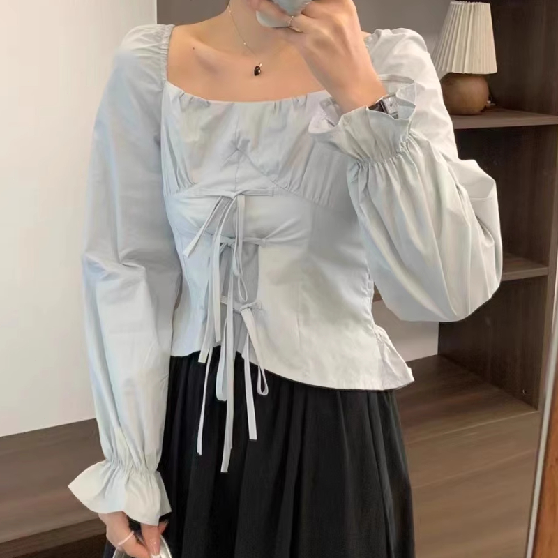 yikoo-Blouse korea blus lengan panjang wanita atasan pendek