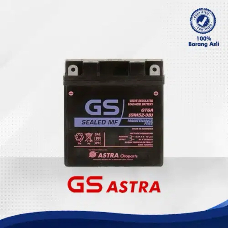 Aki GM5Z-3B kering/basah (ASLI) motor ALL VEGA,SUPRA,JUPITER,MX,dll merk GS