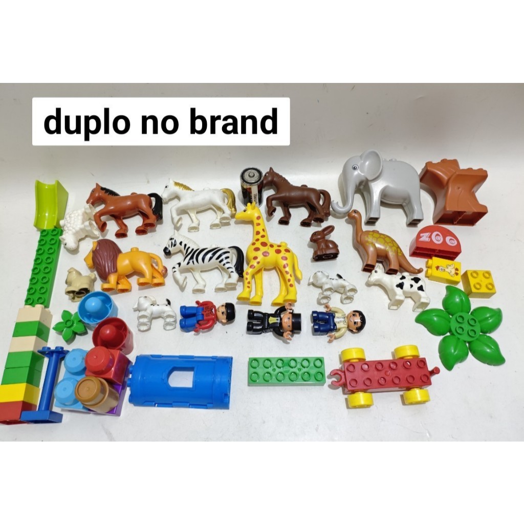Set duplo zoo horse elephant lion zebra giraffe rabbit brontosaurus dog cat  brick minifigure playse