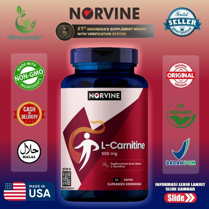 Norvine L Carnitine 500mg Pelangsing Fat Burner - BPOM Made in USA