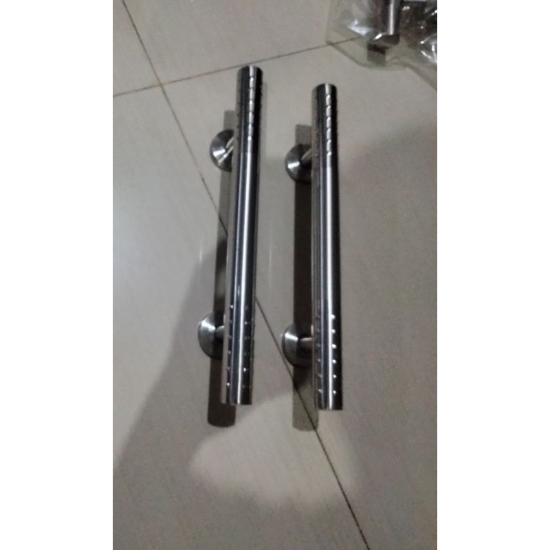 Handel handle hendel tarikan chrome krom stainless krum 30 cm minimalis impor dua daun pintu kayu do