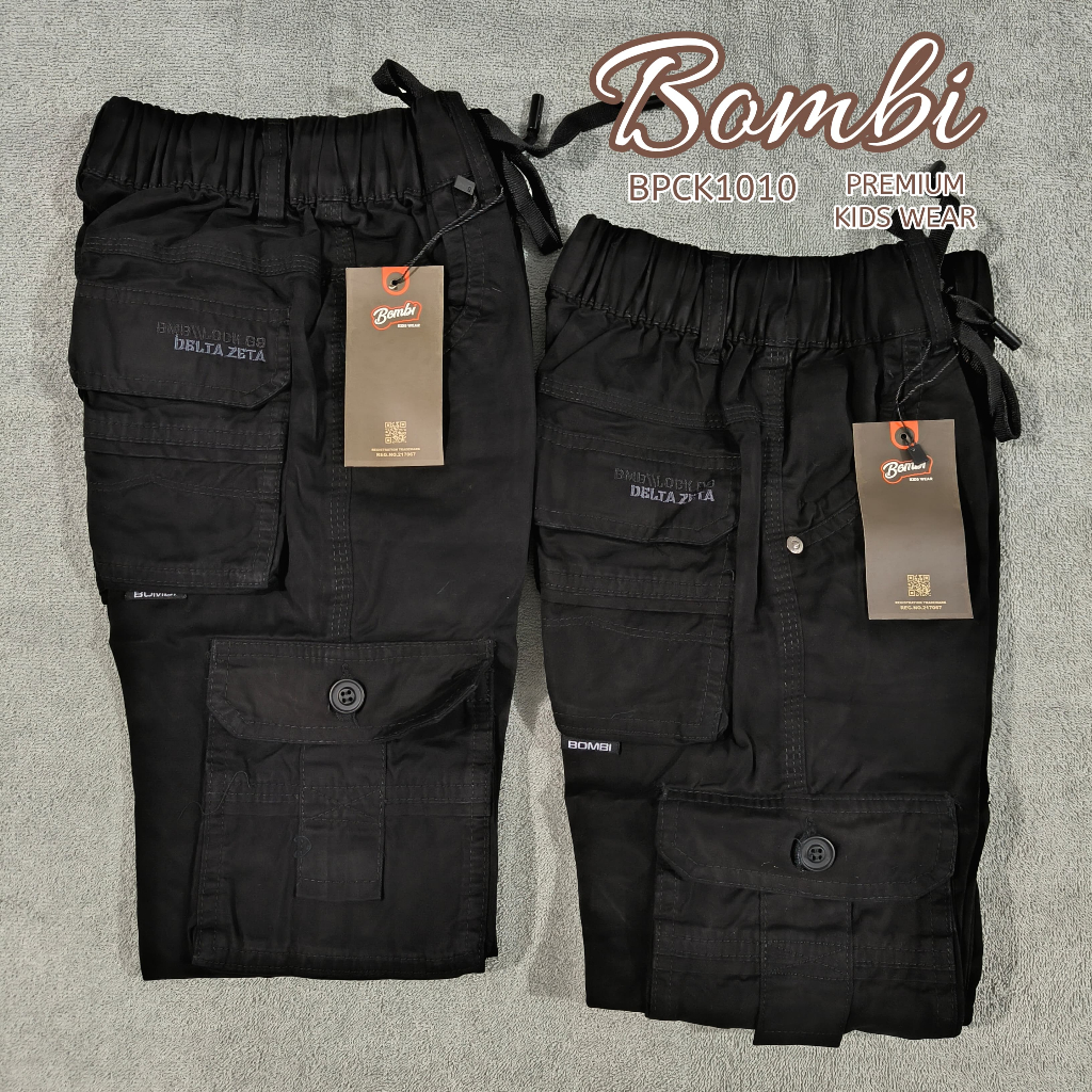 Bombi - Celana Panjang Cargo Hitam Anak Laki-laki 6th - 16th BPCK1010 // Celana Panjang Cargo Hitam 