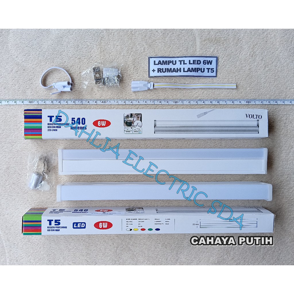 LAMPU TL T5 LED 6W CAHAYA PUTIH 1 SET (LAMPU+RUMAH) VOLTO/JASTEC