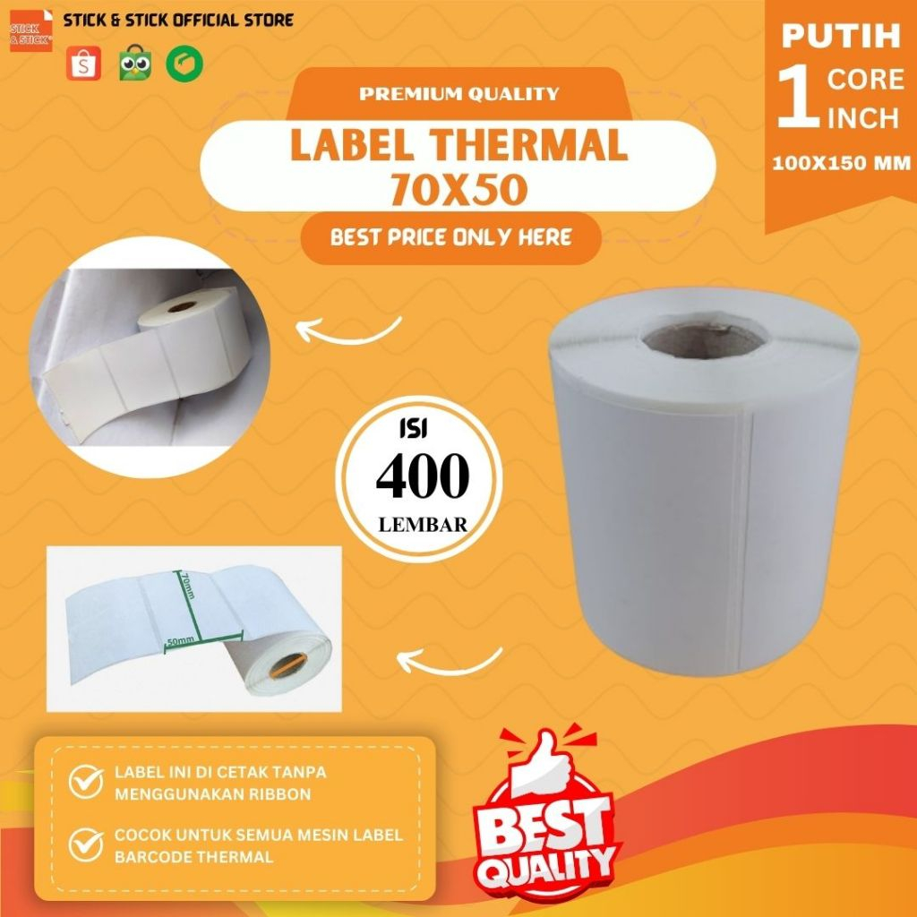 

Label Stiker Thermal Barcode 70 x 50 mm 400 pcs Core 1 inch