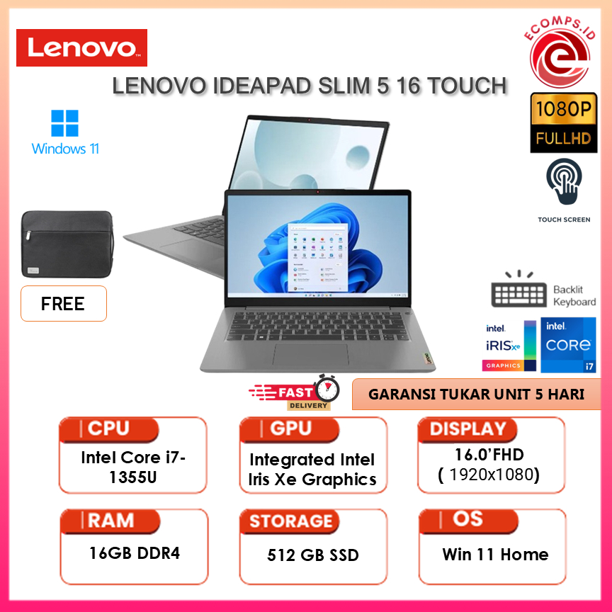 Lenovo Ideapad Slim 5 16 Touch i7 1355 16Gb 512Gb W11 16.0Fhd Ips - STANDAR, 16/512-TOUCH