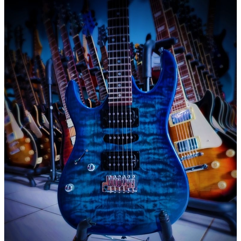 Gitar elektrik Ibanez GRX70 QAL transparant bluebrush lefty kidal  original Made in china PT SMI kon