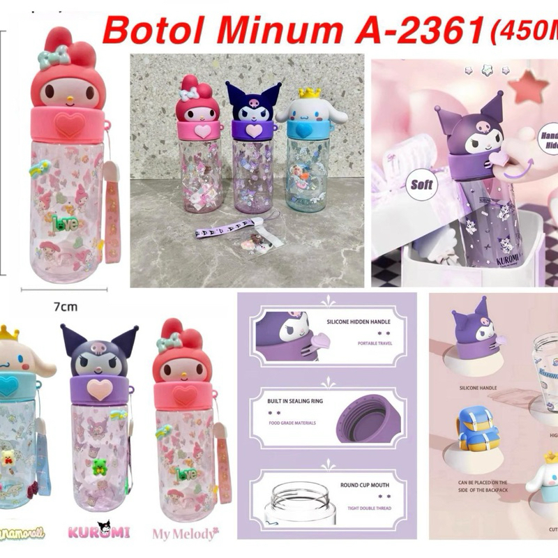 Botol Minum Anak Kuromi Melody Cinnamoroll A-2361 Botol Minum 450ML Karakter Lucu BPA Free