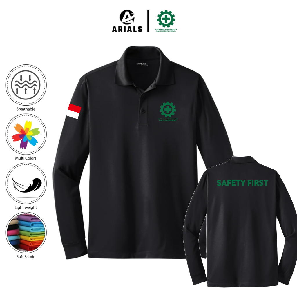 Arials Polo shirt Baju Kaos Kerah Lengan Panjang Safety First K3