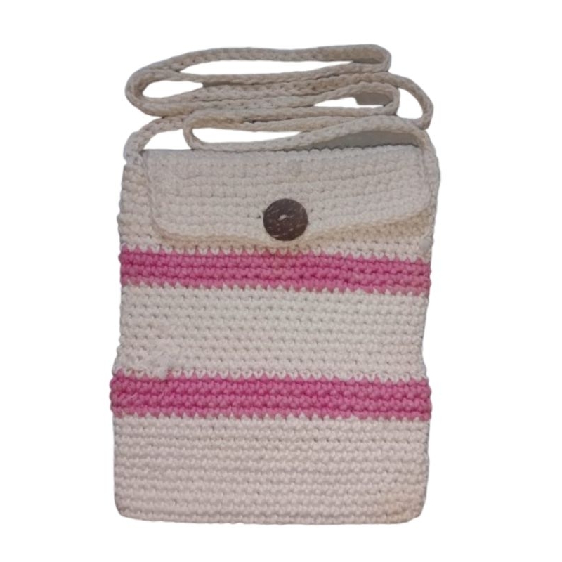 Tas Selempang Rajut Pink Putih