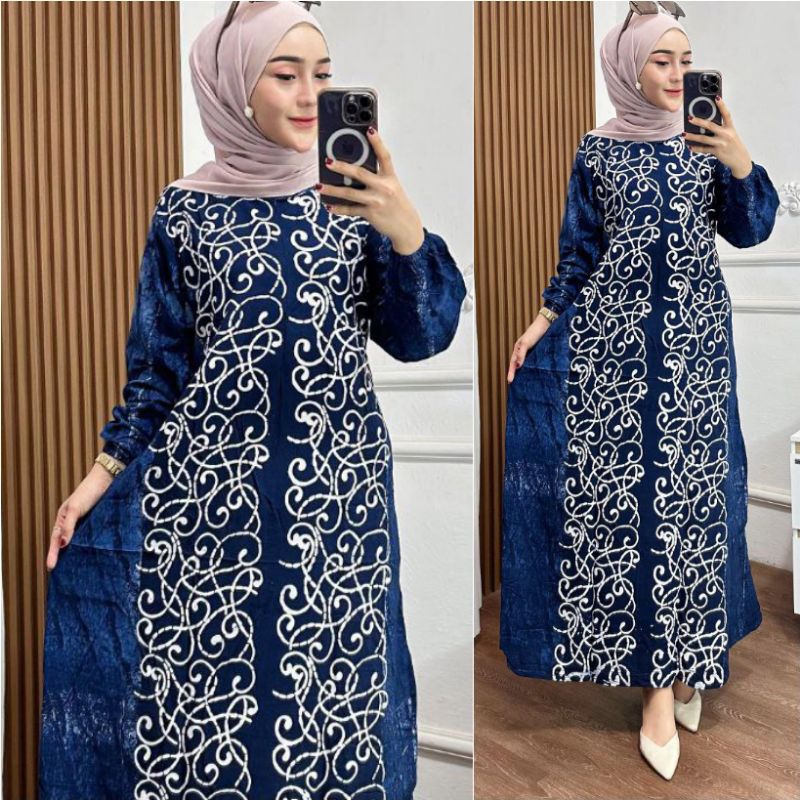 Nafisa Gamis Klok Rayon Super Batik Cap Zipper Depan Busui Friendly / Long Dress Jumbo Gamis Lebaran
