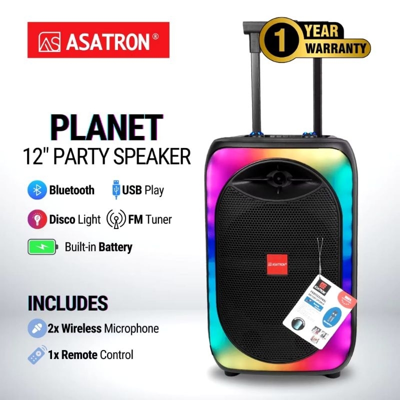 ASATRON PLANET 12INCH RMS 50W SPEAKER MEETING MUlTIMEDIA PORTABLE BLUETOOTH INCLUDE 2MIC WIRELESS