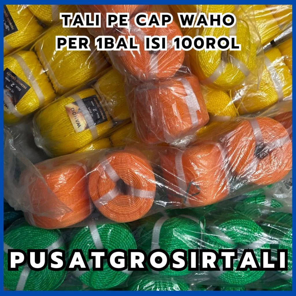 

TALI TAMBANG PE 1MM-2.5MM MURAH BERKUALITAS CAP WAHOO PER 1BAL ISI 100ROL