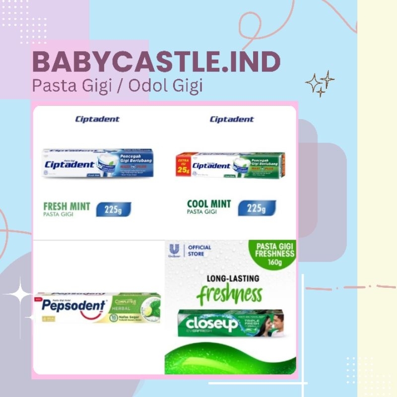 [BABYCASTLE] Pasta Gigi CIPTADENT Maxi 12 Plus Fresh Mint / Cool Mint 225gr / CLOSE UP 160gr / PEPSO