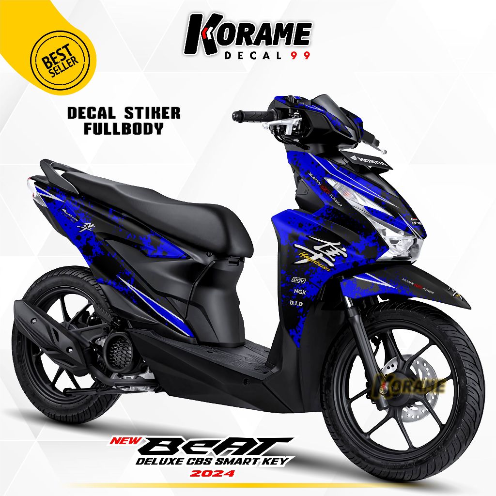 Decal Stiker New Beat Deluxe 2024 Motif Hayabusa Hitam Biru Full body