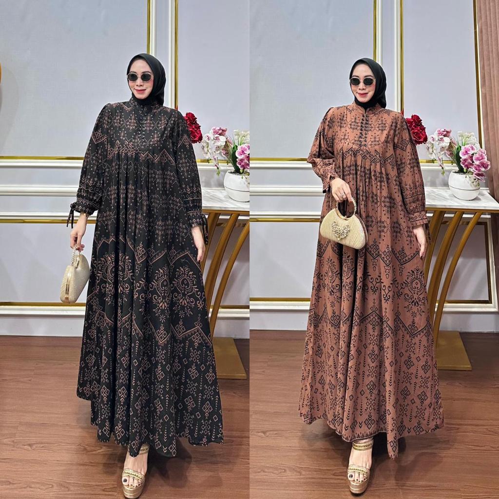QF. Gamis Terbaru 939 Motif Etnik / gamis / gamis murah / gamis terbaru / gamis kancing