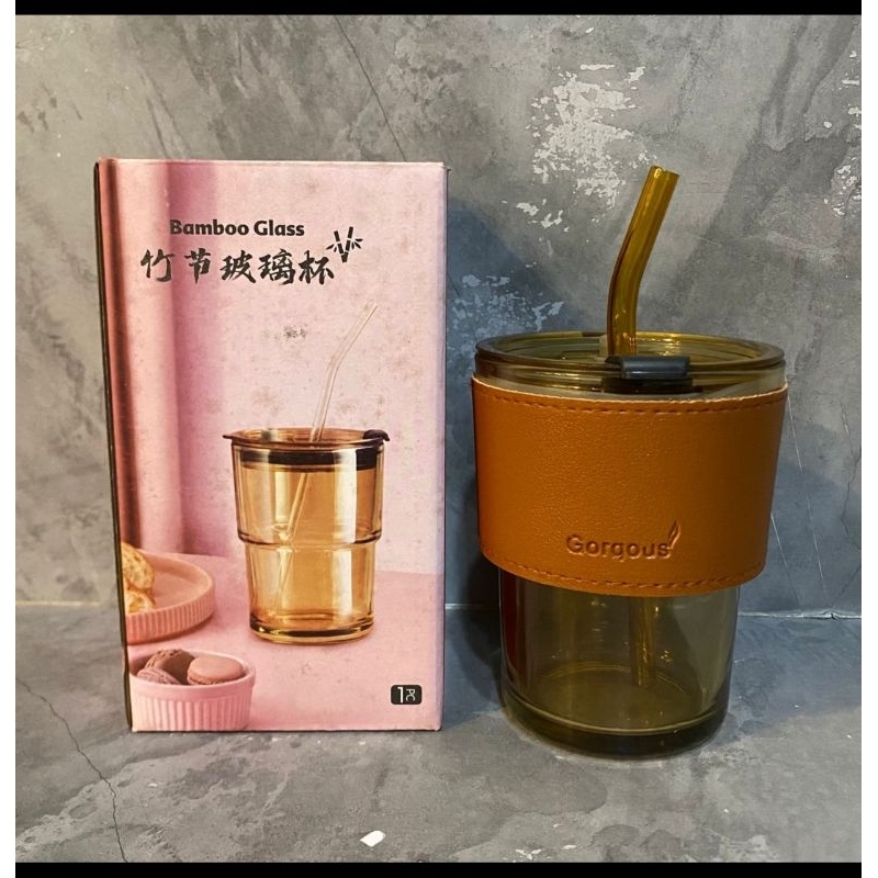 Botol Minum Kaca Aestetic plus Sedotan