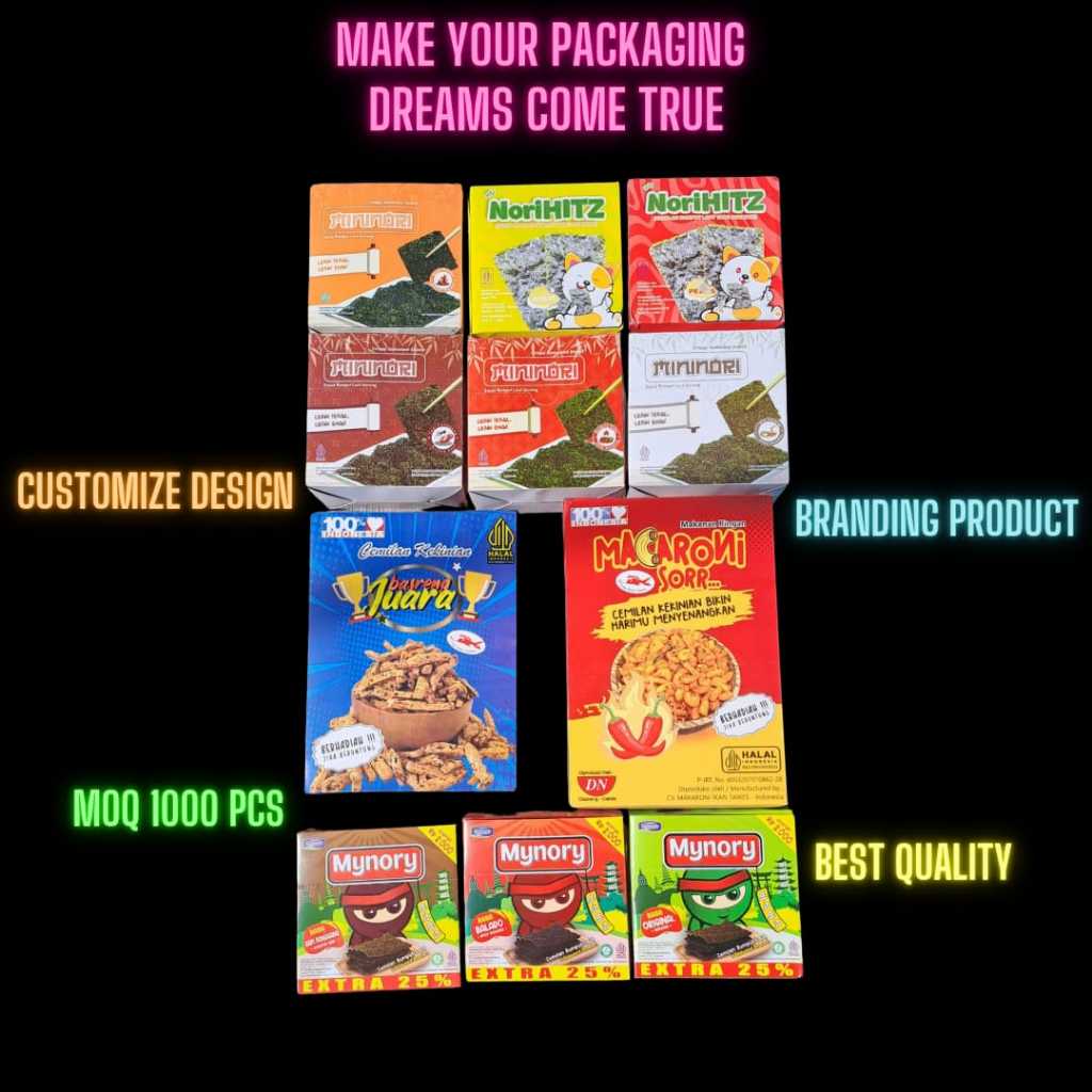 

Dus Paper Box Custom Logo Motif Full Print Ukuran Kertas Foodgrade Non Laminasi Duplek 250 Gram