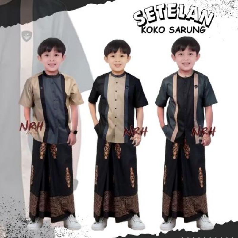 Baju Setelan Koko Sarung Anak Laki-Laki Usia 3-12 Tahun