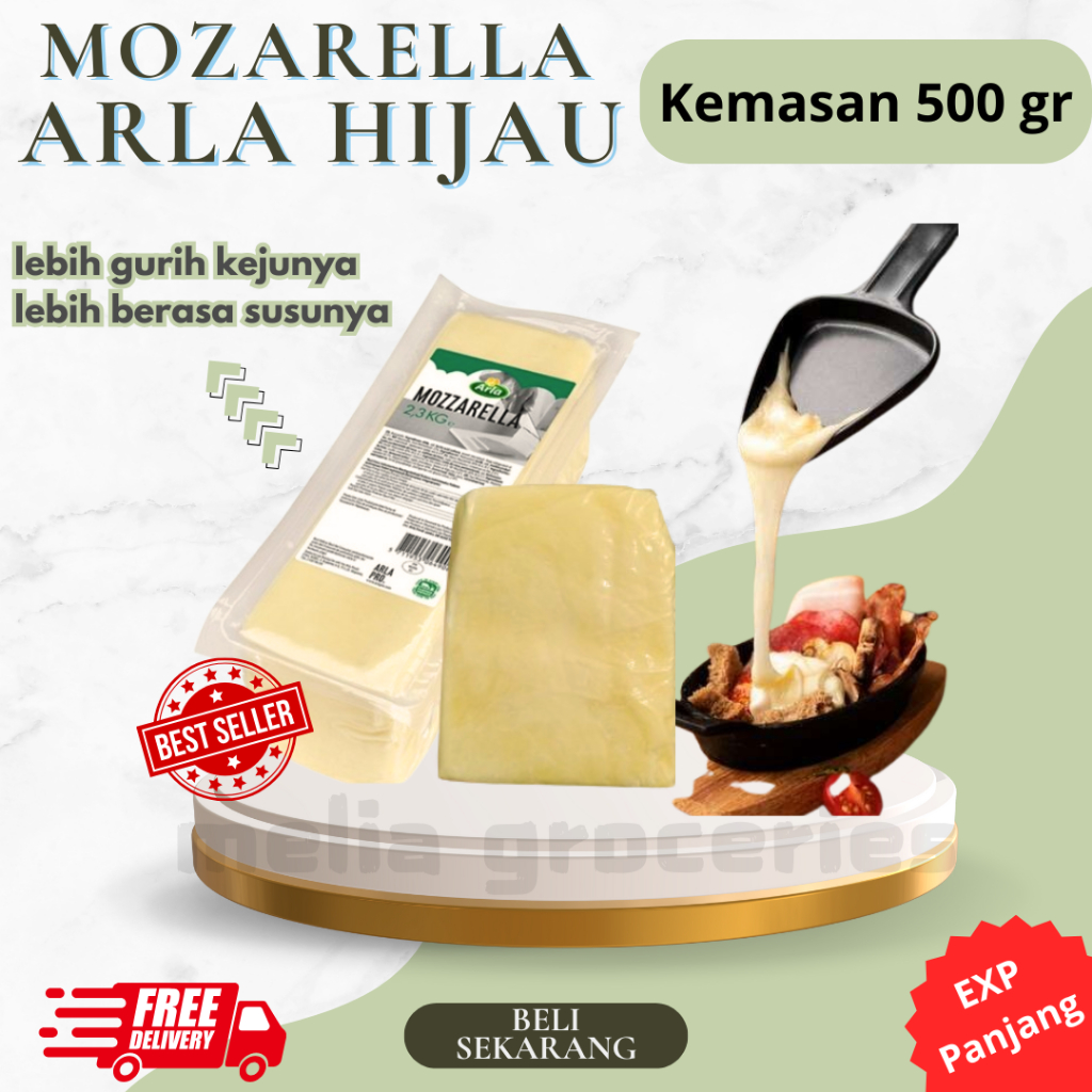 

Keju Mozarella Arla Hijau 500 GR ( Premium Lebih Gurih ) Mulur Cheese Mozarella Lumer