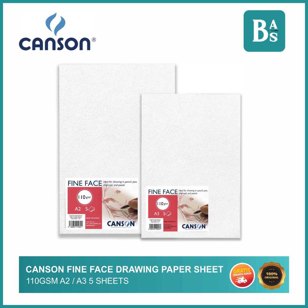 

Canson - Fine Face Paper Sheet 110Gr 5 sheet A5 / A3 - Kertas Sketsa / Gambar - Bali Art Supplies