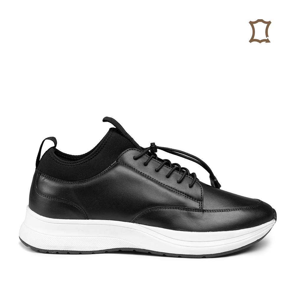 Prabu - Rudi Black White Sepatu Sneakers Kulit Pria-Hitam Putih