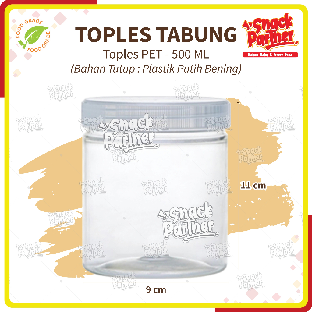TOPLES TABUNG 500 ML - Toples Bening Transparan Plastik 500ML - Tempat Kue Kering Nastar Cookies Ban