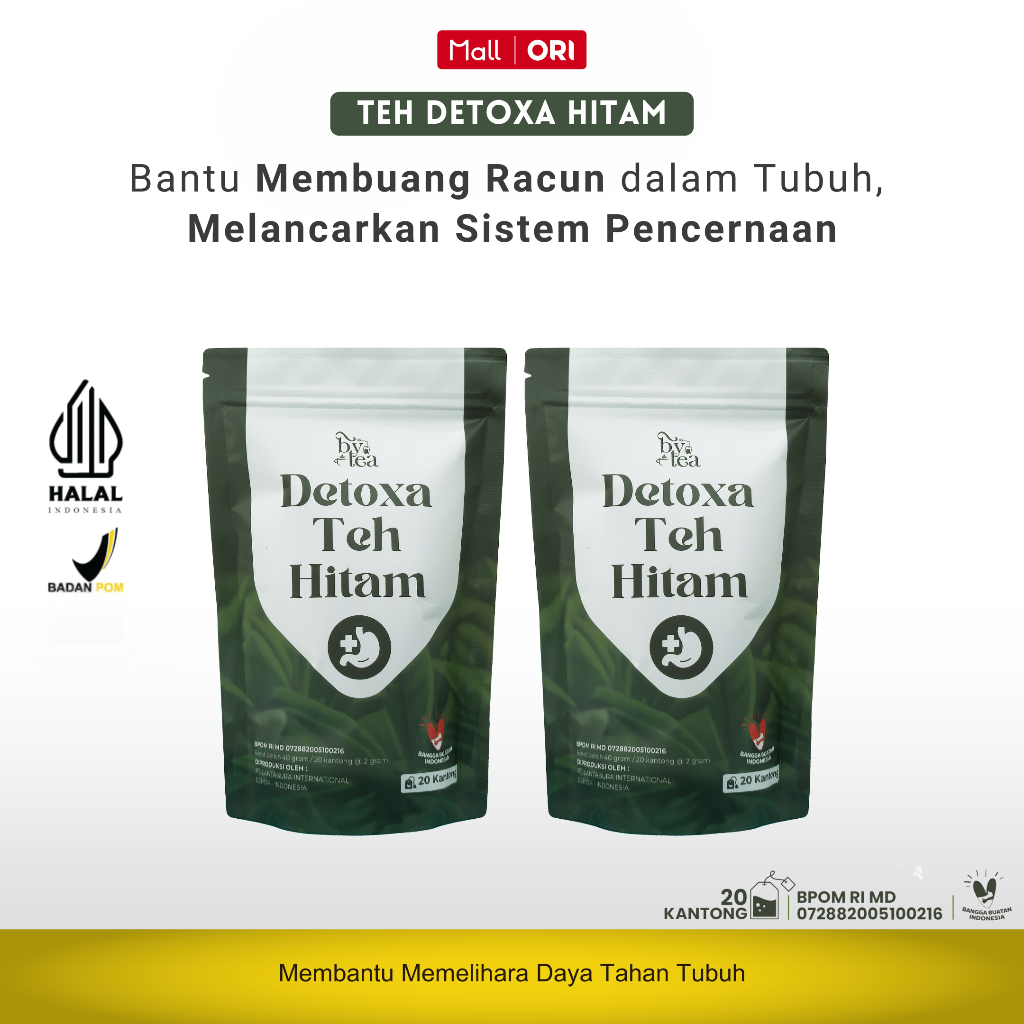 

Paket 2 Pouch Bytea Detoxa Teh Hitam - Bantu Mendetok Tubuh Secara Alami Original isi 20 Teabag