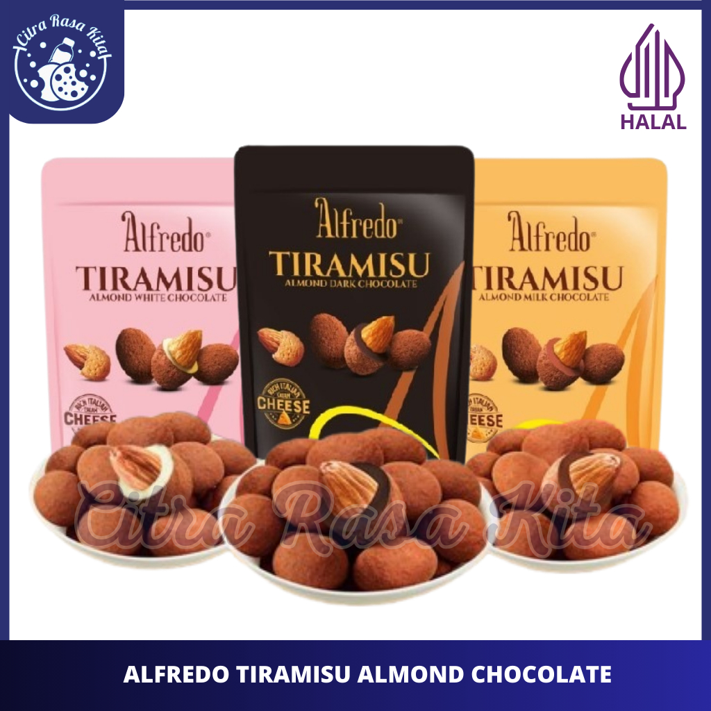 

Halal Alfredo Tiramisu Coklat Almond Dark, White & Milk Chocolate With Rich Italian Cream Cheese 300g