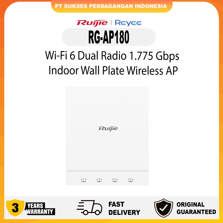 REYEE Ruijie RG-AP180, Wi-Fi 6 Dual Radio 1.775 Gbps Indoor Wall Plate Wireless AP
