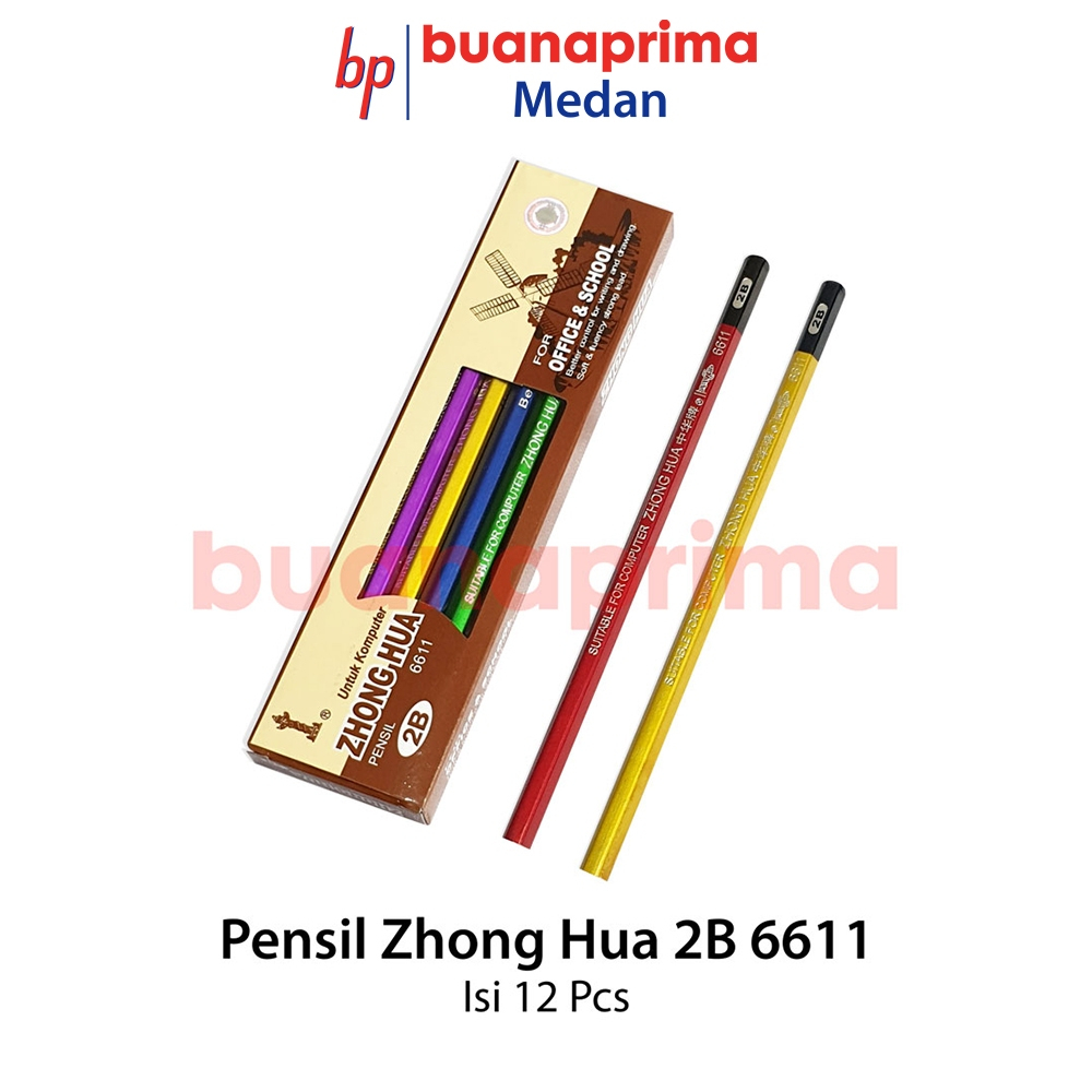 

Pensil Kayu ZHONG HUA 6611 Metallic 1 Box isi 12 pcs Pencil 2B Computer