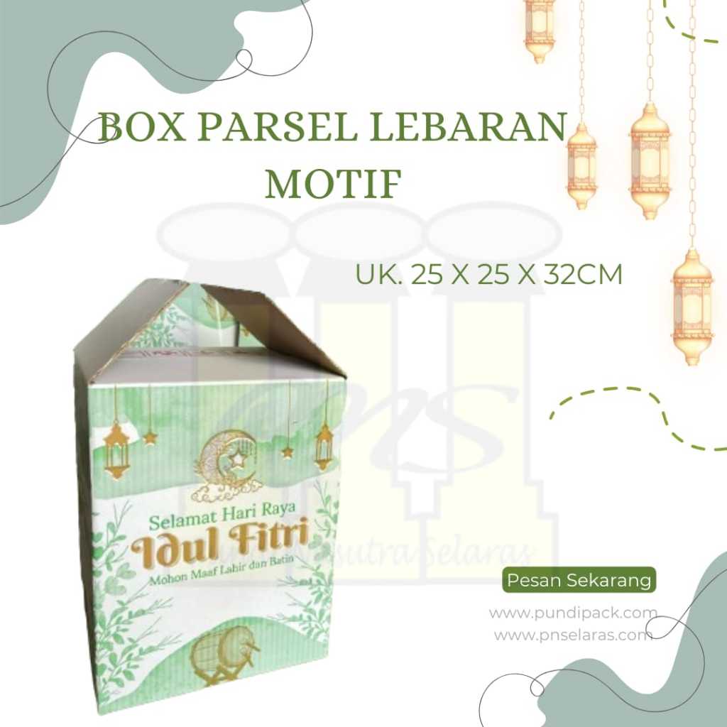 

BOX PARSEL LEBARAN 25 x 25 x 32 CM KARDUS MOTIF IDUL FITRI ISI 5 PCS