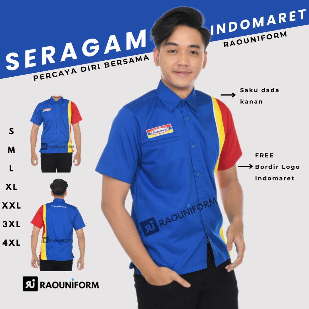 Kemeja kerja indomaret/Seragam kerja pramuniaga/Baju karyawan minimarket/Atasan seragam kerja toko