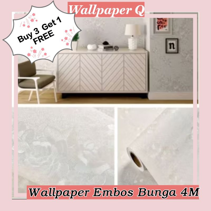 PAKET HEMAT Wallpaper Embos Bunga Wallpaper Ruang Tamu Kamar Tidur Meja Lemari Kaca Wallpaper Stiker