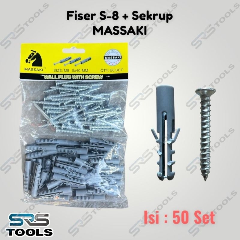 MASSAKI 50 Pcs Fiser S8 + Sekrup FH+ / Piser Fiserr Fisher Bantalan Angkur Paku Sekrup S-8 Bungkusan