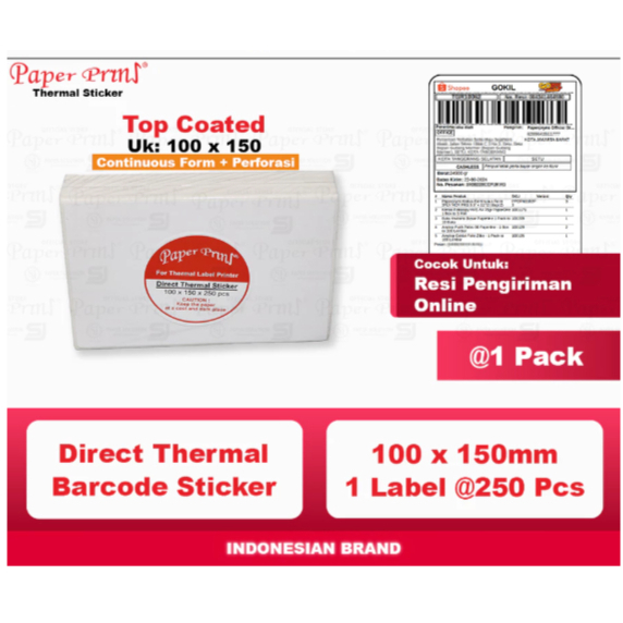 

PAPERPRYNS THERMAL LABEL BARCODE STICKER RESI 100 MM X 150 MM ISI 250PCS (Pack)