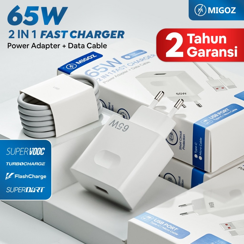 Migoz Charger 65W Fast Charging Micro USB & Type C Untuk Semua HP Android Support QC & SuperVooc
