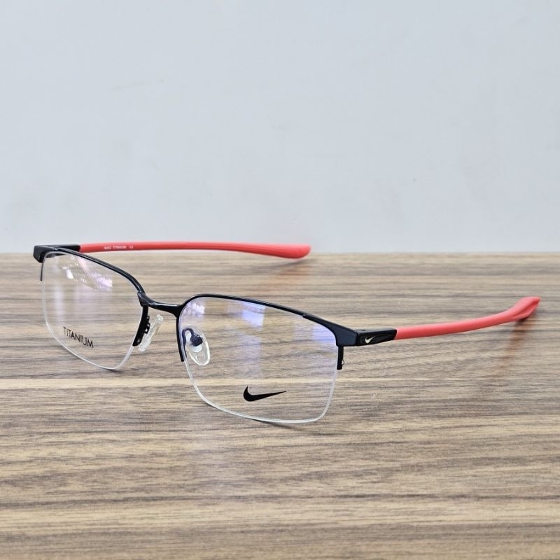 frame kacamata pria wanita sporty kotak half frame NK6076 57 hitam merah