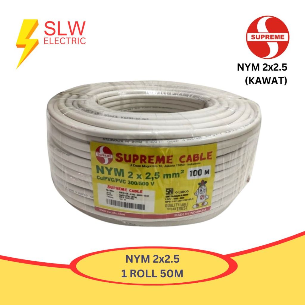 SUPREME 2x2.5 NYM KABEL LISTRIK 1 ROLL 50M METER KABEL KAWAT
