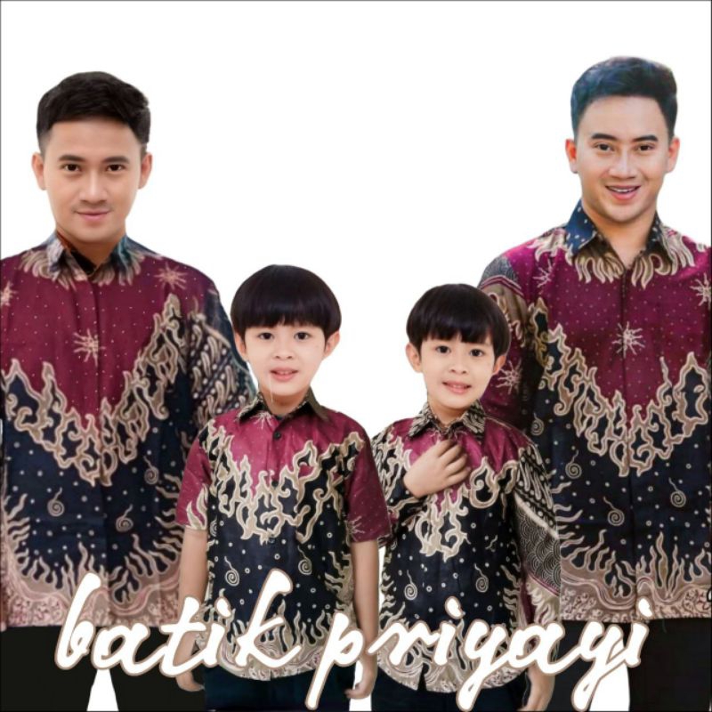 Kemeja Batik Anak Laki laki Warna Burgundy Maroon Batik Pria Dewasa Couple Batik Ayah dan Anak Laki 