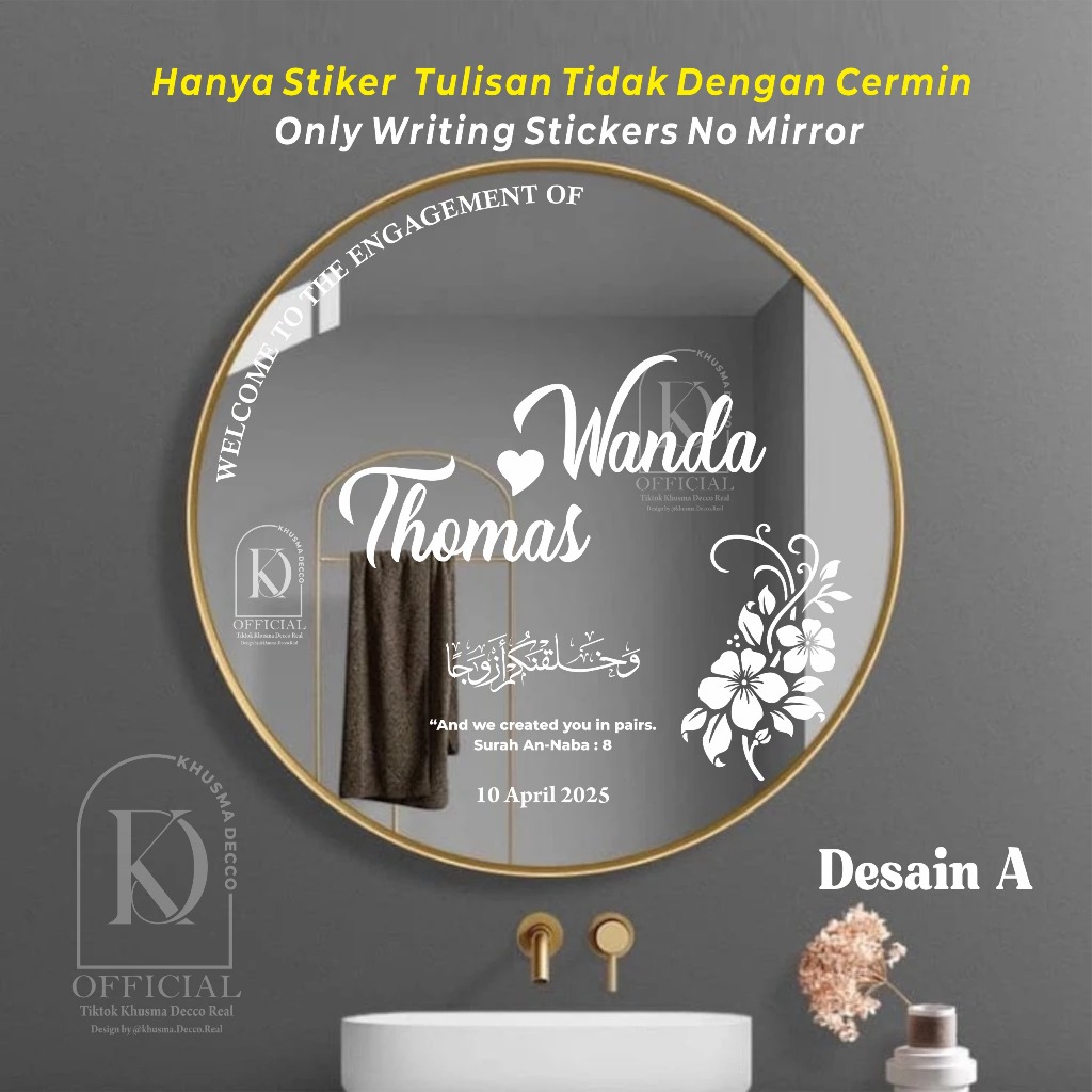

Stiker Premium Tulisan Mirror Wedding Sign Bulat - Custom Nama & Tanggal | Khusma Decco