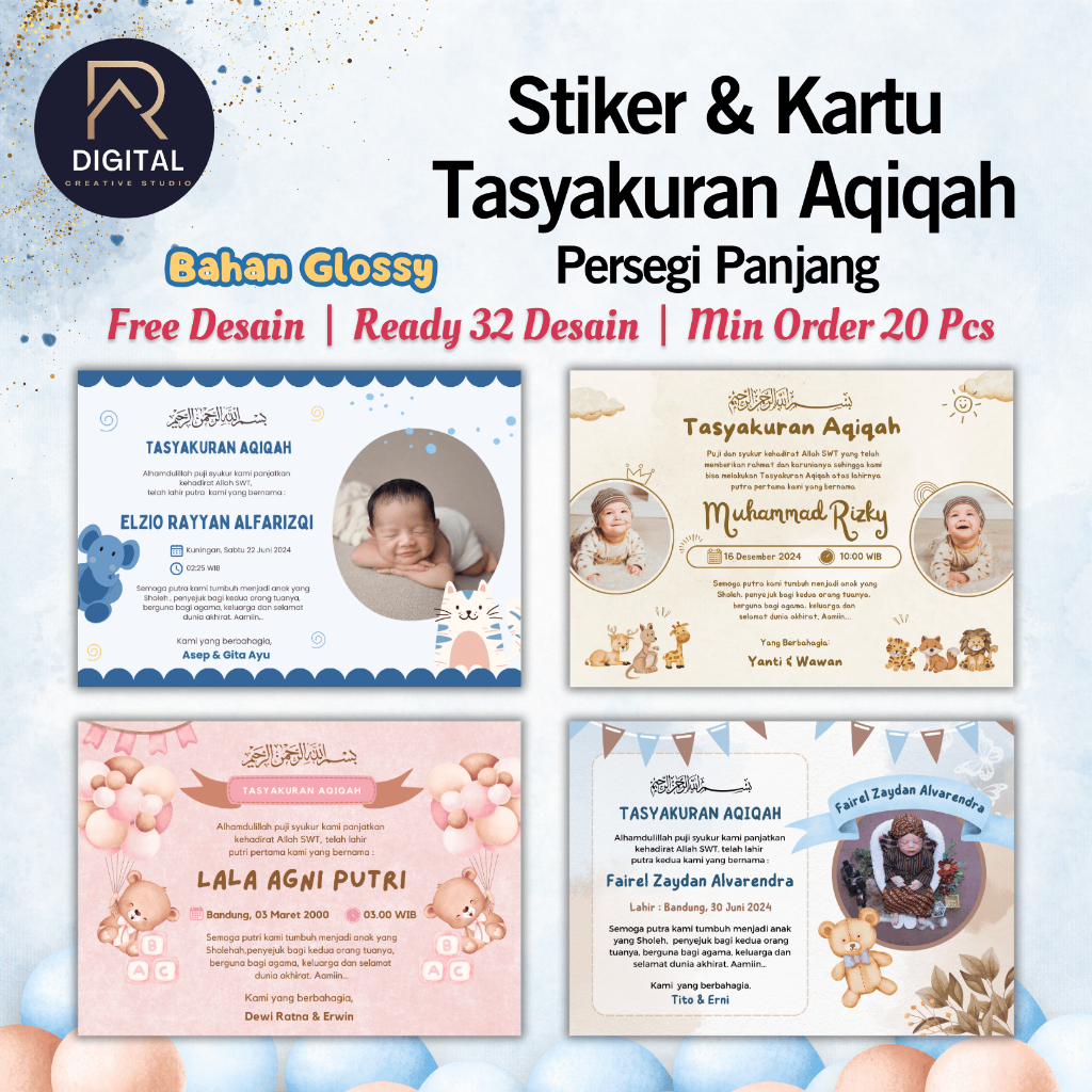 

STIKER & KARTU AQIQAH / STICKER AQIQAH KELAHIRAN ANAK PERSEGI PANJANG
