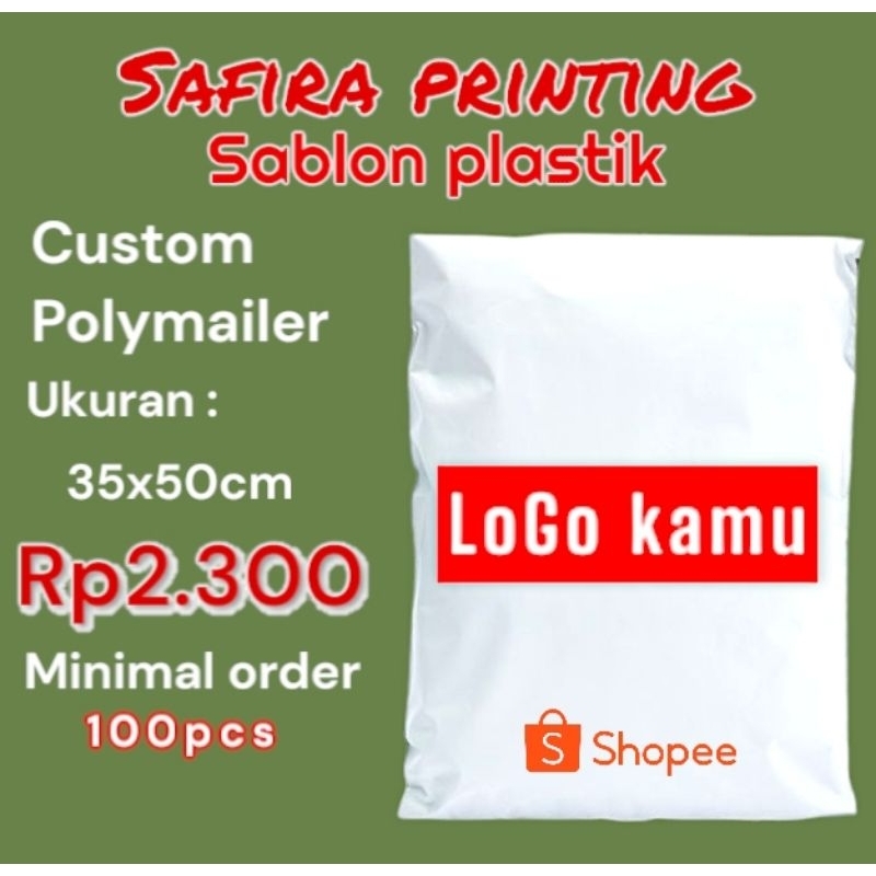 

Sablon plastik Polymailer custom ukuran 35x50cm minimal order 100 pcs.sablon rapi jelas dan anti nglontok.