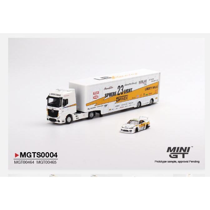 Mini GT Mercedes Actros & Nissan Silvia S15 LB Racing Transporter Set
